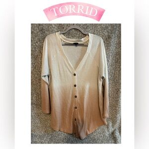 TORRID Waffle V-Neck Button Front Long Sleeve Top 2X